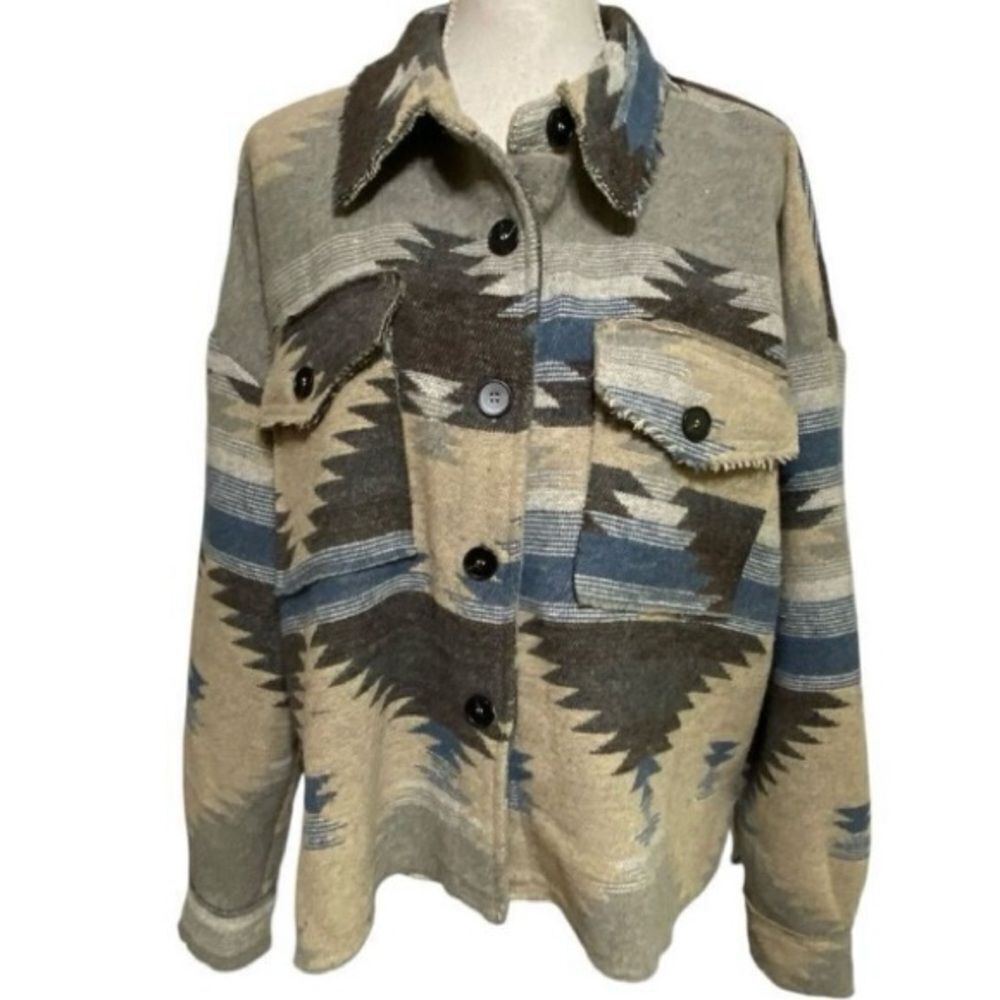 La Miel Womens Eldora Aztec Loose Fit Southwestern Shacket Size Large
